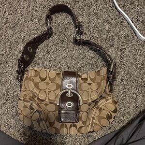 Coach Tan and Brown Signature Shoulder Bag